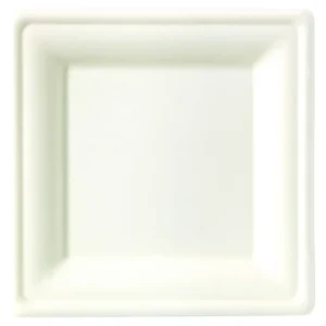 Assiettes carrées fibre de canne blanches compostables
