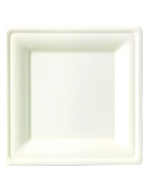 Assiettes carrées fibre de canne blanches compostables