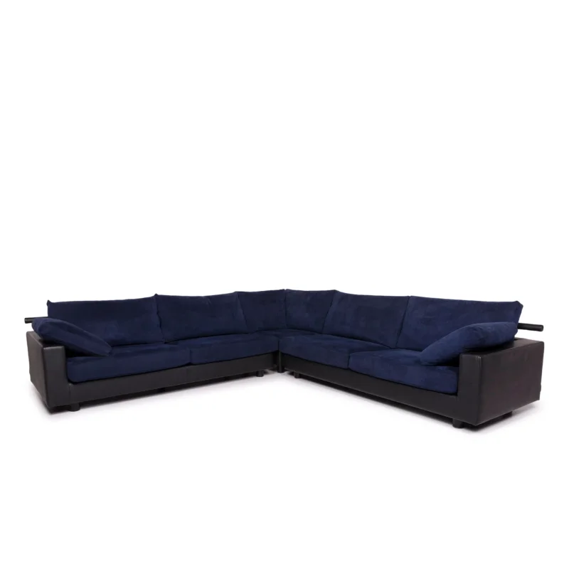 Flexform Leder Stoff Ecksofa Blau Schwarz Sofa Couch #11758