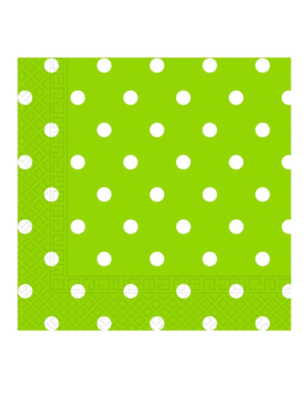 20 serviettes en papier à pois pour fête vert pomme et blanc