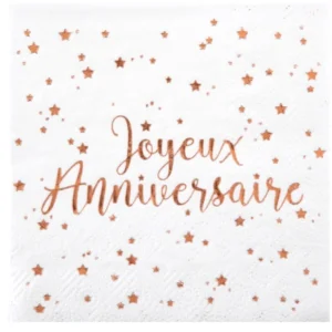 Serviettes en papier Joyeux Anniversaire pour fête rose gold à motifs étoiles roses
