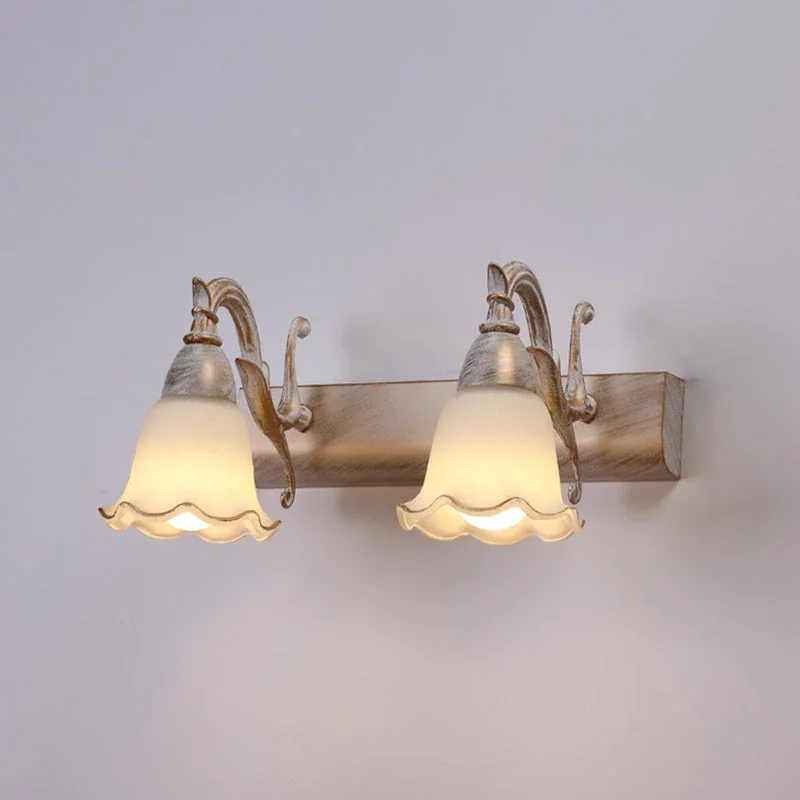 2 Lichter Badezimmerleuchte Amerikanische wasserdichte Lampe über Spiegel in weißem Glasschirm | Karnz