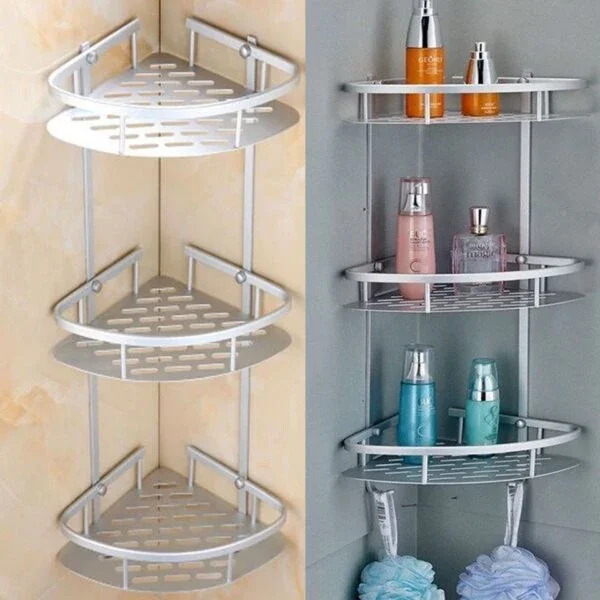 3-Tier Aluminium Badezimmer-Eckregal – Silber Karnz