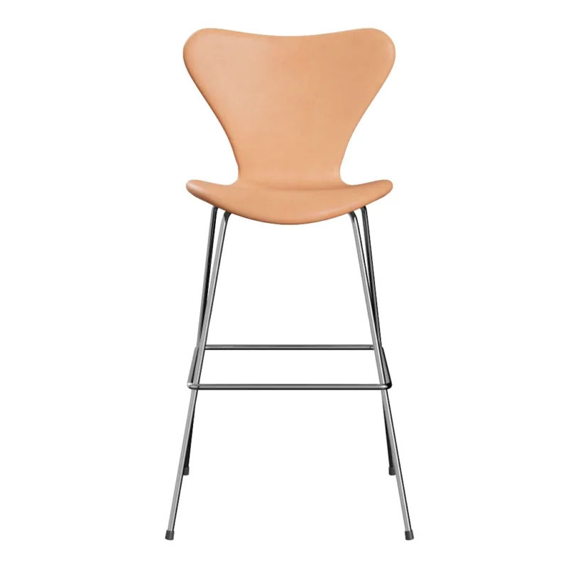 Fritz Hansen - 3197 hoher Barhocker, vollgepolstert in Naturleder