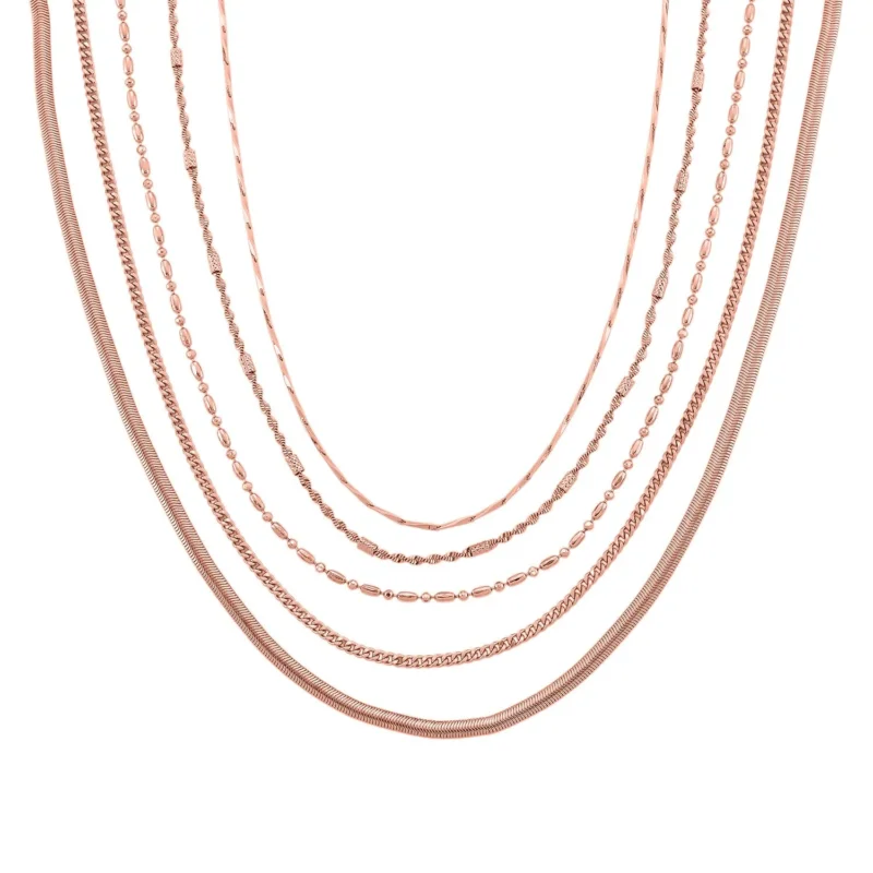 5er-Set Halsketten, ca. 45 cm + 5 cm Extender, Nickelfreies Messing Roségoldfarben