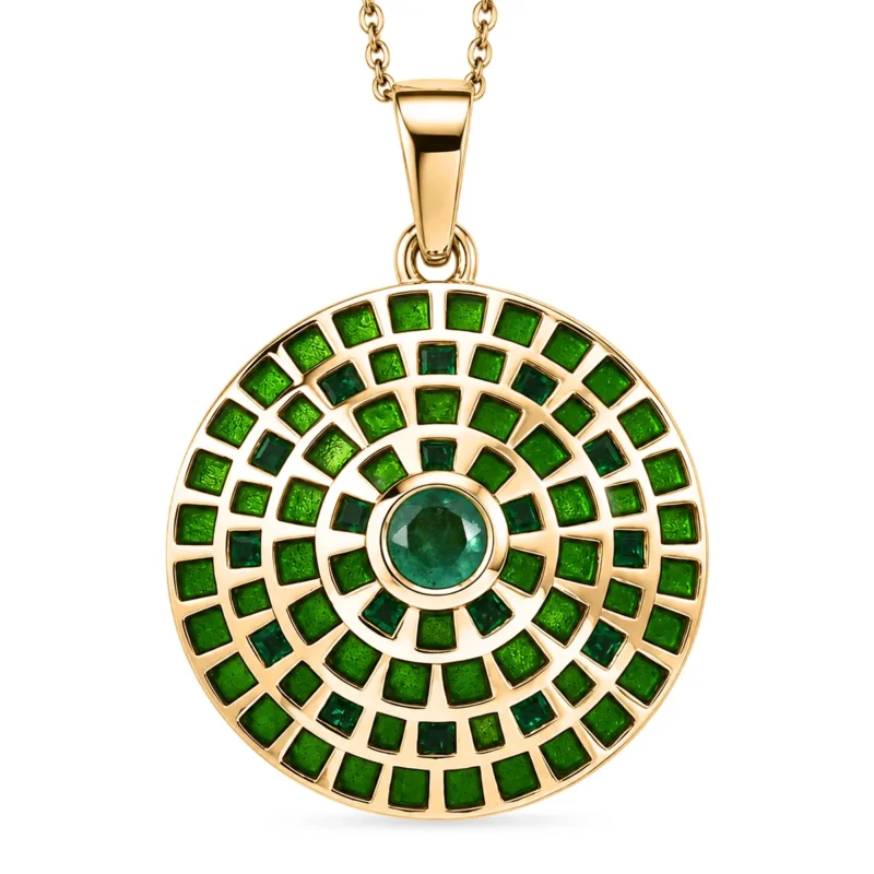 D'Joy AA Kagem Sambischer Smaragd Schmuckset ca. 45 cm 925 Silber 750 Gelbgold vermeil (10-15 Werktage Lieferzeit) ca. 1.12 ct