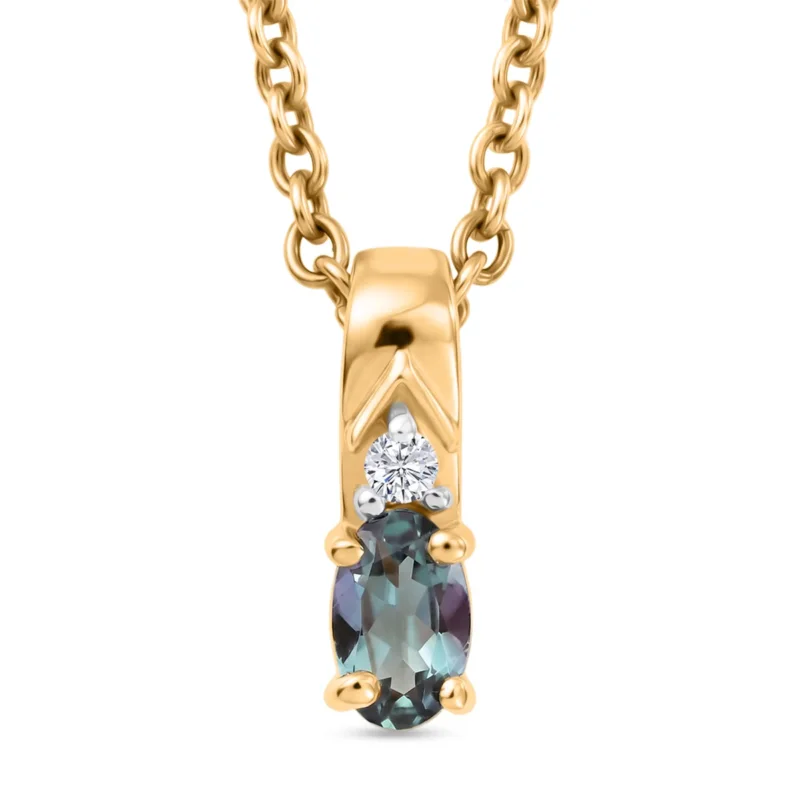 D'Joy Grüner Tansanit, Weißer Zirkon Schmuckset ca. 50 cm 925 Silber Gold und 316L Edelstahl Gold ca. 0,26 ct.