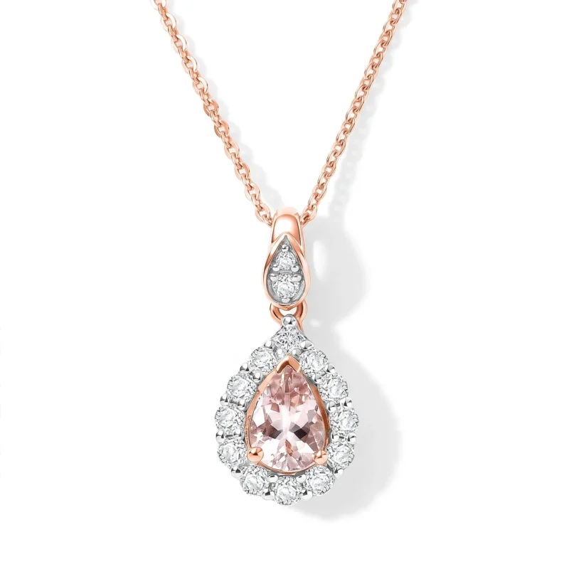 D'Joy AA Rosa Morganit, Moissanit Schmuckset ca. 45 cm 925 Silber 750 Roségold vermeil ca. 1,02 ct.