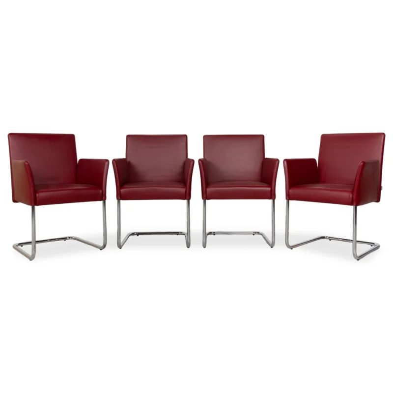 4er Garnitur Walter Knoll Jason Leder Stuhl Rot Freischwinger