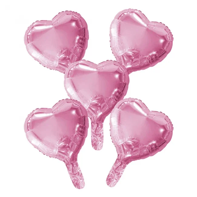 5 Folieballonnen hart met papieren rietje 9" baby roze van WeFiesta koop je bij Partywinkel