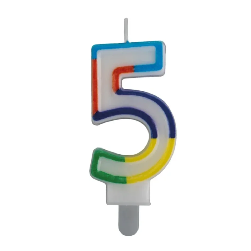 5 Jaar Kaars Gekleurde Rand 7cm van VDV Benefit koop je bij Partywinkel