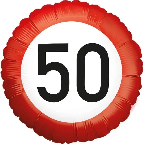 50 Jaar Helium Ballon Verkeersbord Leeg 45cm van VDV Benefit koop je bij Partywinkel
