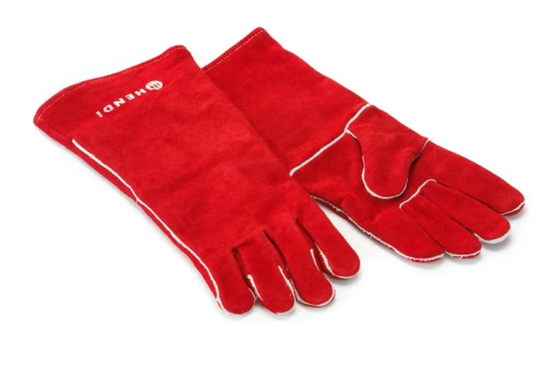 HENDI Hitzebeständige Handschuhe – Leder – Rot – 2 Stück – Produktansicht