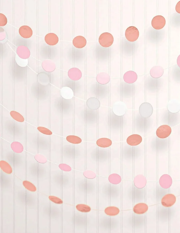 Guirlande en papier à ronds Rose Gold pour décoration de fête rose et blanc