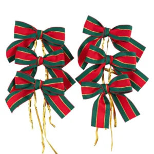 6 nœuds de Noël pour table rouge vert et or