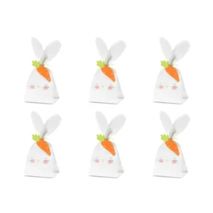 Sacs à bonbons Lapins pour fête blancs en papier avec carotte orange