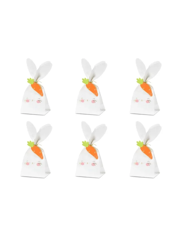 Sacs à bonbons Lapins pour fête blancs en papier avec carotte orange