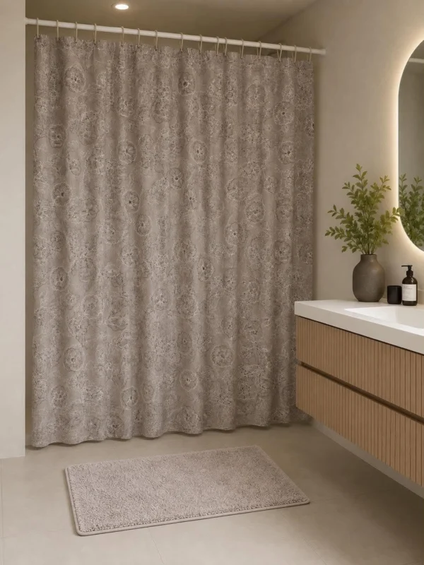 Badezimmerset: Duschvorhang & Badematte / Beige