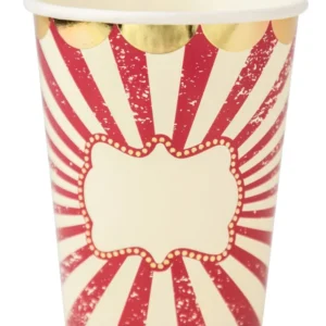 Gobelets cirque vintage en carton rouge blanc et doré