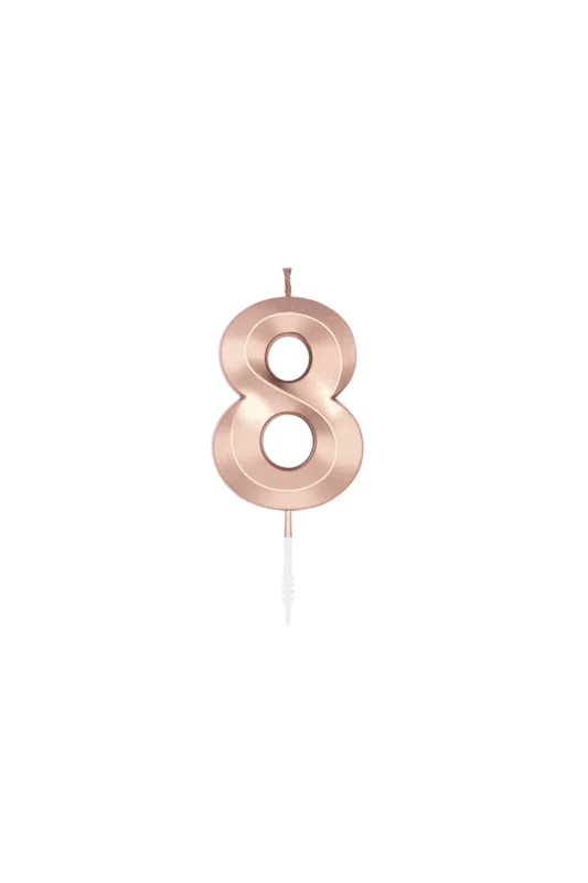 8 Jaar Kaars Rose Goud Metallic 6cm van WeFiesta koop je bij Partywinkel