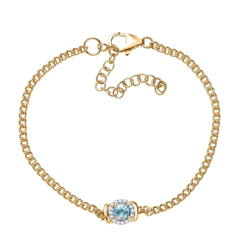 D'Joy AA Blauer Zirkon, Weißer Zirkon Armband ca. 19 cm + 5 cm Extender, 925 Silber 750 Gelb Vergoldet ca. 1,23 ct.