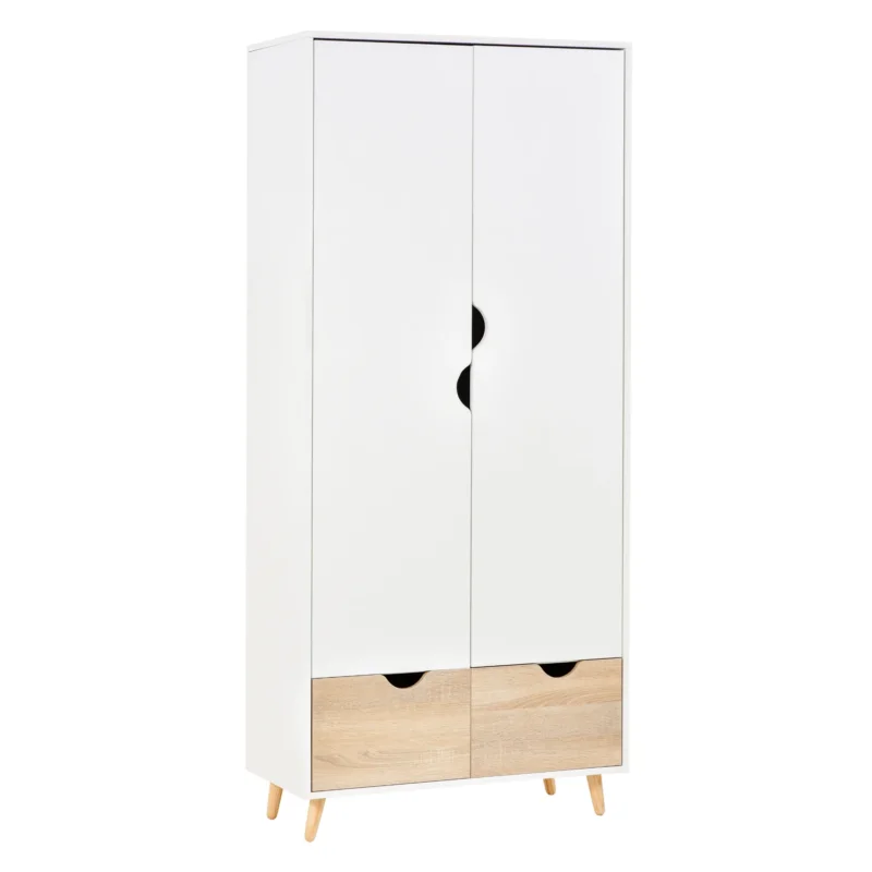 easycomfort easycomfort armadio a due ante in legno con 1 ripiano 1 appendiabiti 2 cassetti con maniglie intagliate bianco 80x40x180cm