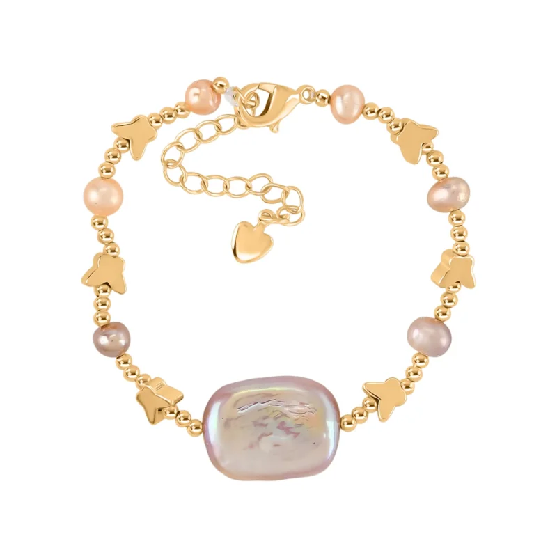 Rosa Süßwasser Perle, Lila Süßwasser Perle Armband ca. 15.85 cm + 3.5 cm Extender, Nickelfreies Messing, Goldfarben