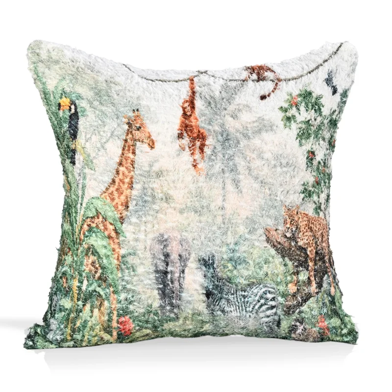 Digital bedruckter Kissenbezug mit Waldmotiv, Baumwoll-Polyester-Mischgewebe, 45x45cm, Mehrfarbig
