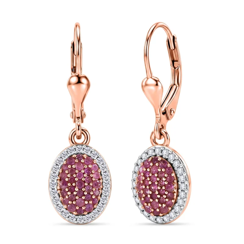 D'Joy Rosa Saphir und Zirkon Ohrringe, 925 Silber 750 Roségold Vermeil - 0,95 ct.
