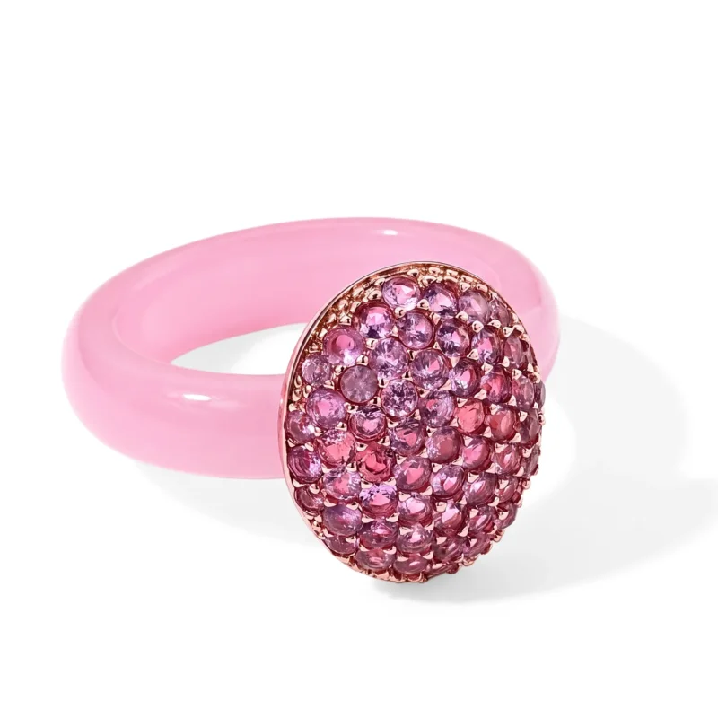 D'Joy Gefärbte Rosa Jade, Rosa Saphir Ring 925 Silber Rosévergoldet (Größe 17.00) ca. 13.73 ct