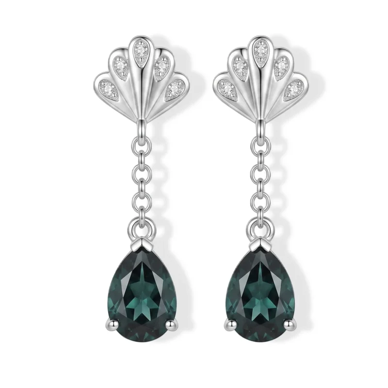 D'Joy Alexandrit Quarz Triplette, Weißer Zirkon Ohrringe 925 Silber Platiniert ca. 3,38 ct.