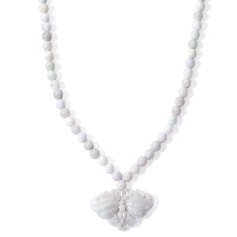 D'Joy EXTREM SELTEN Natürliche Weiße Jade Halskette ca. 45 cm 925 Silber Rhodiniert ca. 330.00 ct