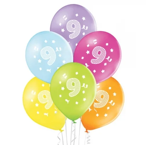 9 Jaar Ballonnen Gekleurd 30cm 10st van VDV Benefit koop je bij Partywinkel