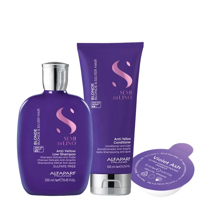 Alfaparf Milano Semi di Lino Blonde Anti Yellow Shampoo 250ml Conditioner 200ml Ultra Concetrated Pigment 10ml [all]