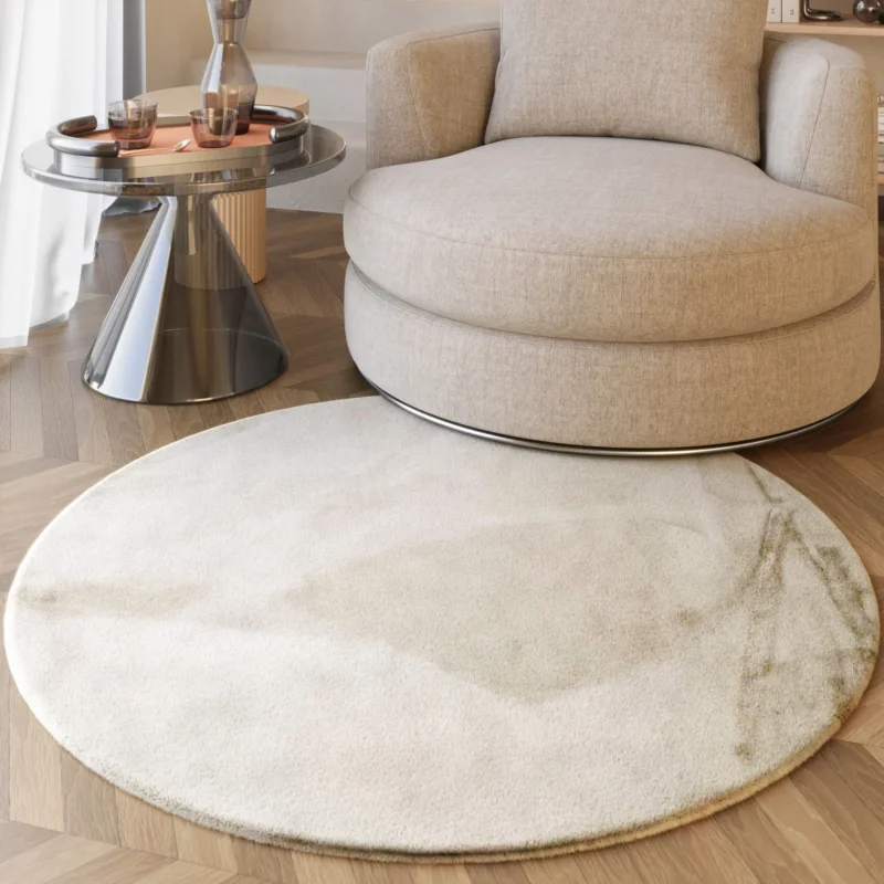 Alice Teppich creme beige Hochflor rund