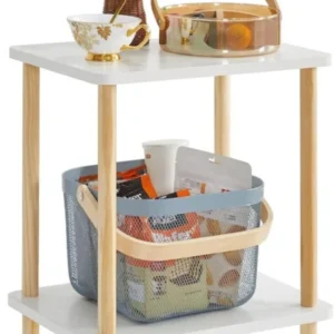 Holz Beistelltisch mit 2 Ebenen Weiß 39x29x53cm modernes Design