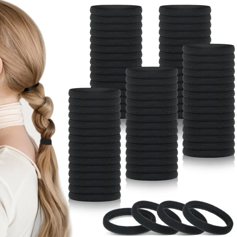 100er Pack Schwarze Nahtlose Haargummis für Frauen und Mädchen