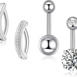 Bauchnabelpiercing Set 316L Chirurgenstahl 14G Zirkonia Herz Piercing