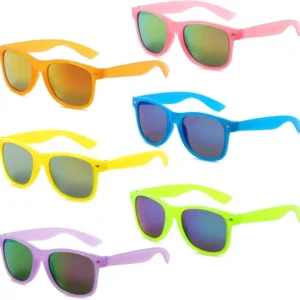 6er Neon Vintage Party Sonnenbrillen Set - Lustige Candy Colors