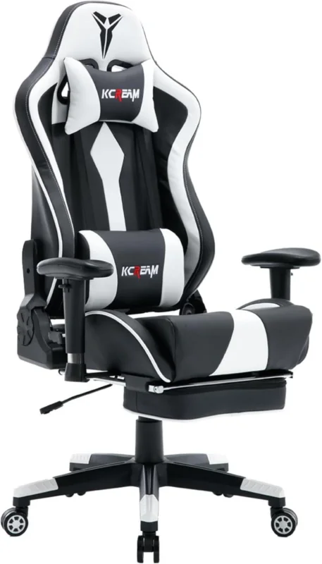 Ergonomischer Gaming Stuhl mit Fußstütze und Lumbalkissen