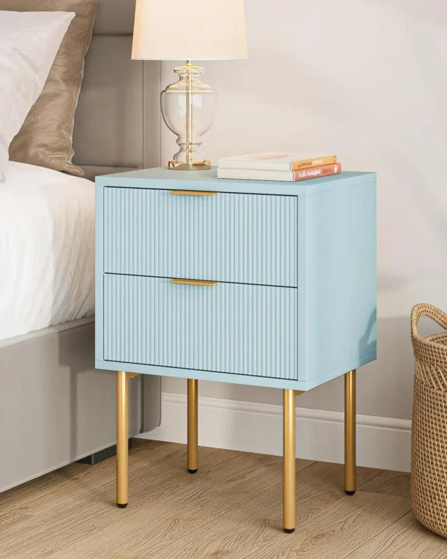 Nachttisch mit 2 Schubladen Modern Boho Nachtkommode Blue