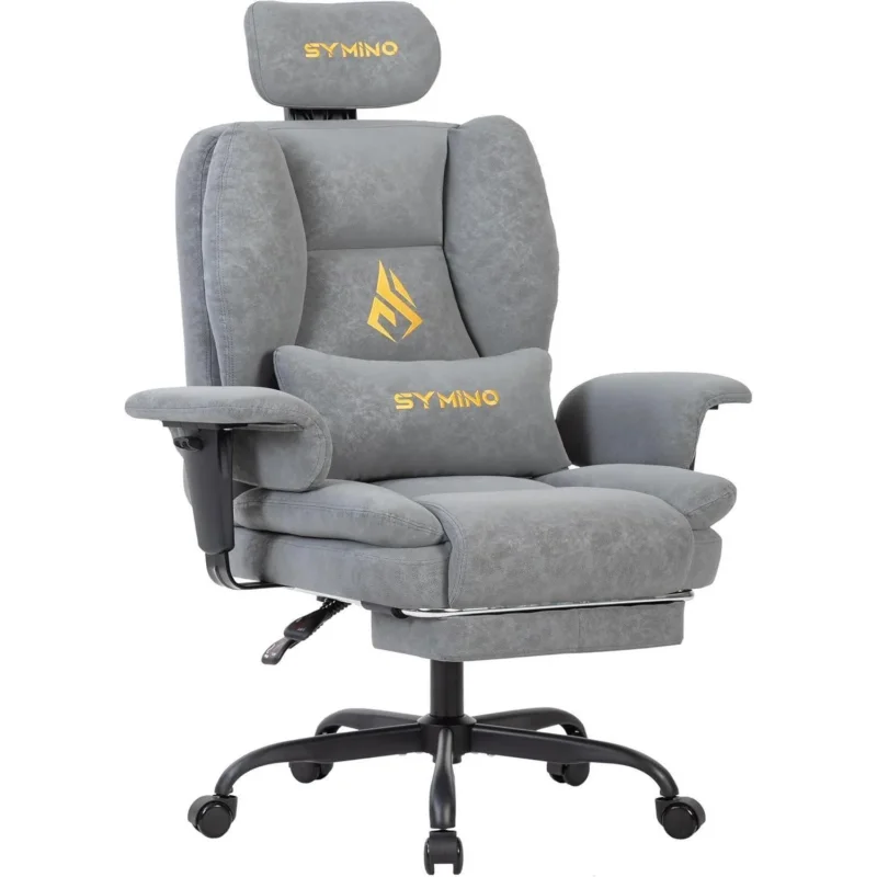 Gaming Stuhl mit Fußstütze, ergonomisch, Vintage-PU-Leder, Grau
