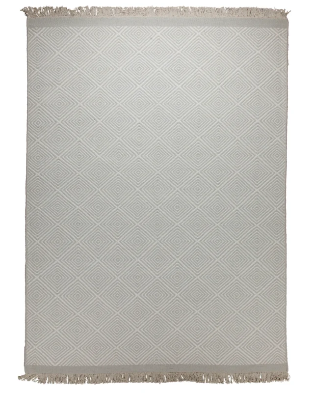 Handwebteppich Wolle Rautenmuster creme 160x230 cm – Produktfoto auf weißem Hintergrund