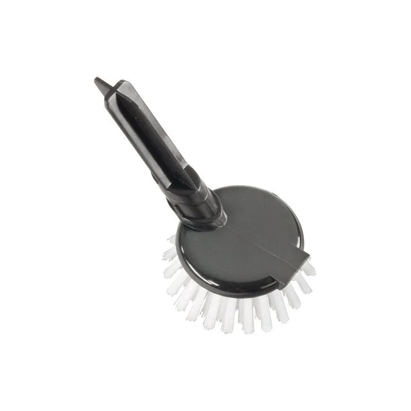 Eine schwarz-graue Spülbürste von Haug Bürsten KG, mit weißem ERSATZKOPF RUND mit PBT ø0,35MM mittel für Art. 15090/15190/15390 und einem abgewinkelten Griff mit Aufhängeloch, ideal als Reinigungsgerät für Ihre Küche.