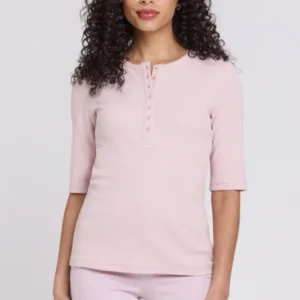 Ribbed Elbow Sleeved Henley | Rock Flower | Top | NYDJ