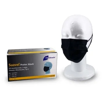 Medizinische Schutzmaske Typ II Protec Black - dreilagig, schwarz, CE 0194 - Med-Praxisbedarf