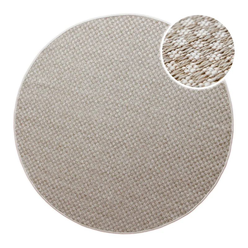 In-& Outdoor Teppich Miami South Beach creme weiß Frontansicht mit Detailausschnitt rund