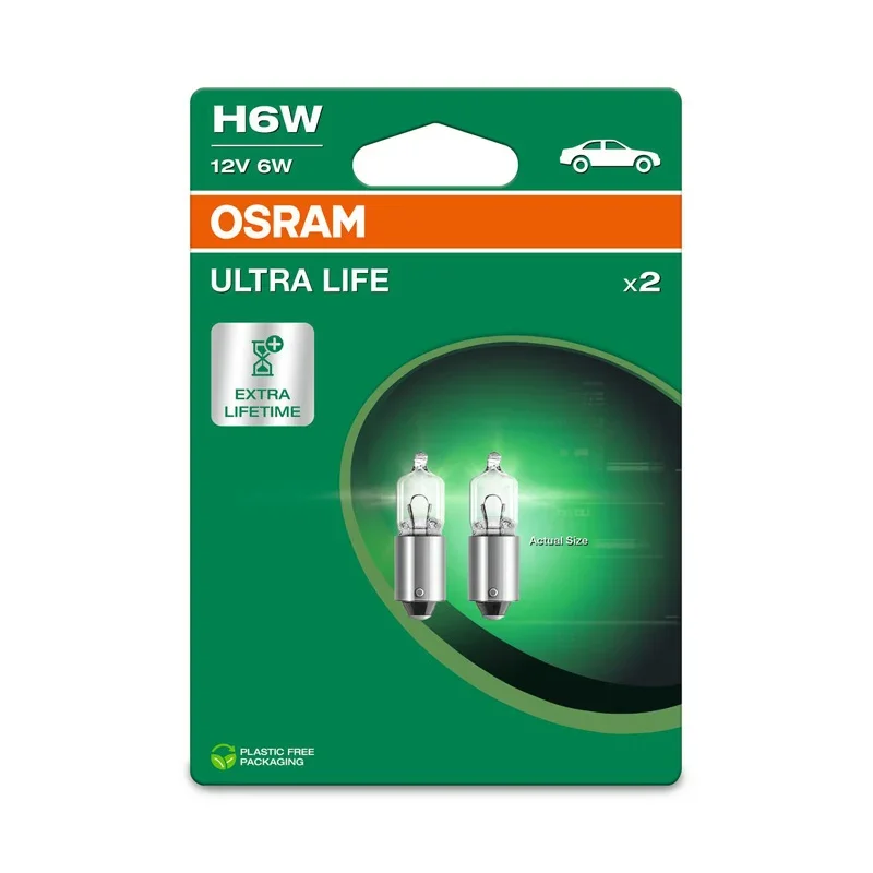 Osram, Halogenlampen, BAX9S (H6W), 12V/6W, Set aus 2