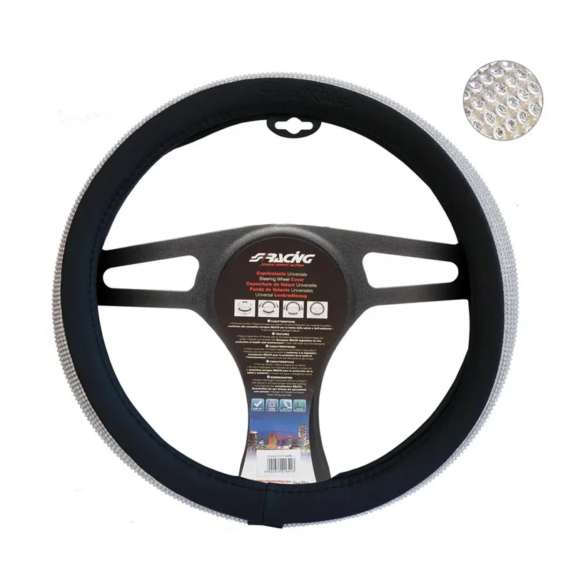 Simoni Racing, Lenkradbezug Black & Diamonds - Schwarz Ökoleder - 37-39cm, Kunstleder