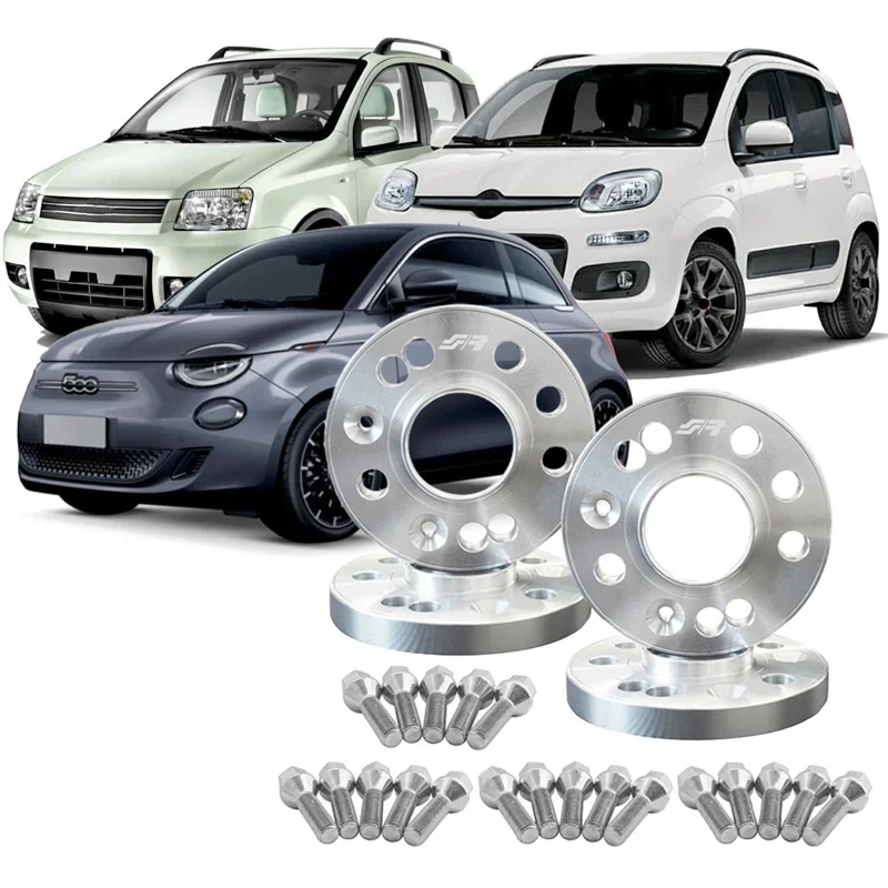 Simoni Racing Aluminium-Spurverbreiterungskit (4x98, Ø58), Fiat 500E/Panda2+3 - 2x16mm(VA) - 2x20mm(HA) (Nabe 58,1mm) inkl. Radschrauben - geeignet für verschiedene Fiat-Modelle